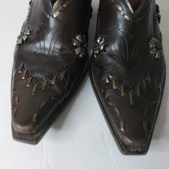 BCBGirls Dark Brown Embellished Mules Leather Western - Picture 2 of 11